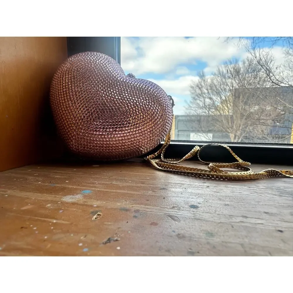 AQS by AquaSwiss Pink Jeweled Heart Clutch Shaped Crystal Clutch Purse NEW